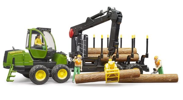 BRUDER  John Deere 1210E kuormatraktori kuormaajalla ja neljällä tukilla 02133 - Image 2