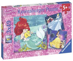 Prinsessat Ariel, Cinderella ja Belle, palapeli 3x49 palaa, Ravensburger
