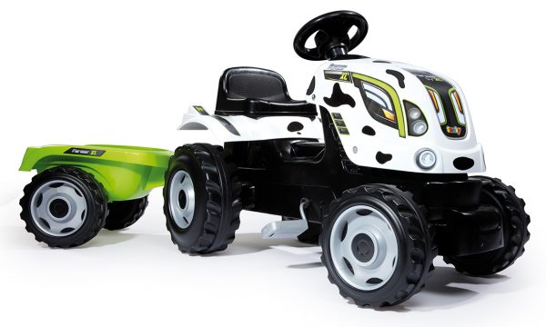 Smoby Farmer XL Polkutraktori ja peräkärry, lehmäkuvio