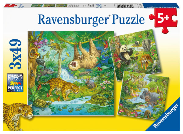 Viidakon hauskaa, palapeli 3x49 palaa, Ravensburger