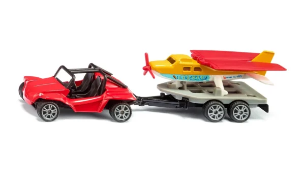 SIKU 1696 Buggy ja urheilulentokone kuljetustrailerilla