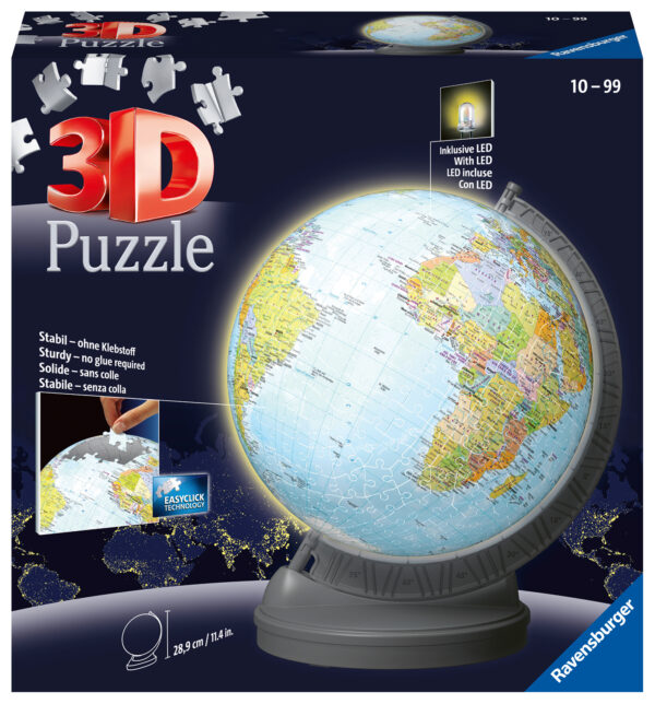 Maapallo valolla, 3D pallopalapeli 540 palaa, Ravensburger