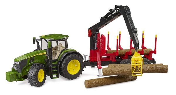 BRUDER 03154 John Deere 7R 350 traktori metsävaunulla+4 tukkia