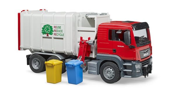 BRUDER 03761 MAN TGS roska-auto ja kaksi roska-astiaa