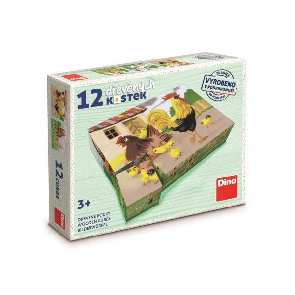 Eläimet, 12 palaa, kuutiopalapeli, Dino