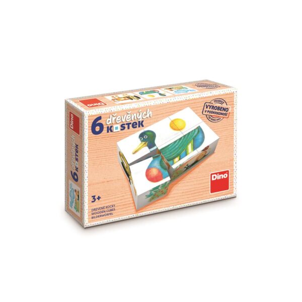 Puinen kuutiopalapeli, 6 palaa, Dino