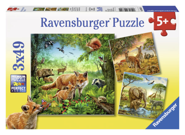 World Animals palapeli 3×49 palaa, Ravensburger