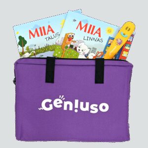 Geniuso MIIA põhikomplekt: pliiats, rääkivad raamatud "Talus" ja "Linnas" ning kandekott